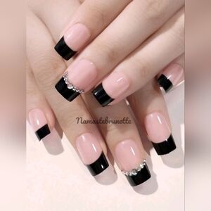 2/$16 Black Rhinestone French Manicure Press On Nails